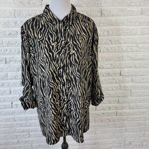 Urban Works Womens Top 1X Plus Roll Tab Sleeve Lightweight Black ANI71E